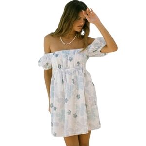 SABO SKIRT Amanda Mini Dress Size L US 8 100% Cotton With Eyelet Floral Babydoll